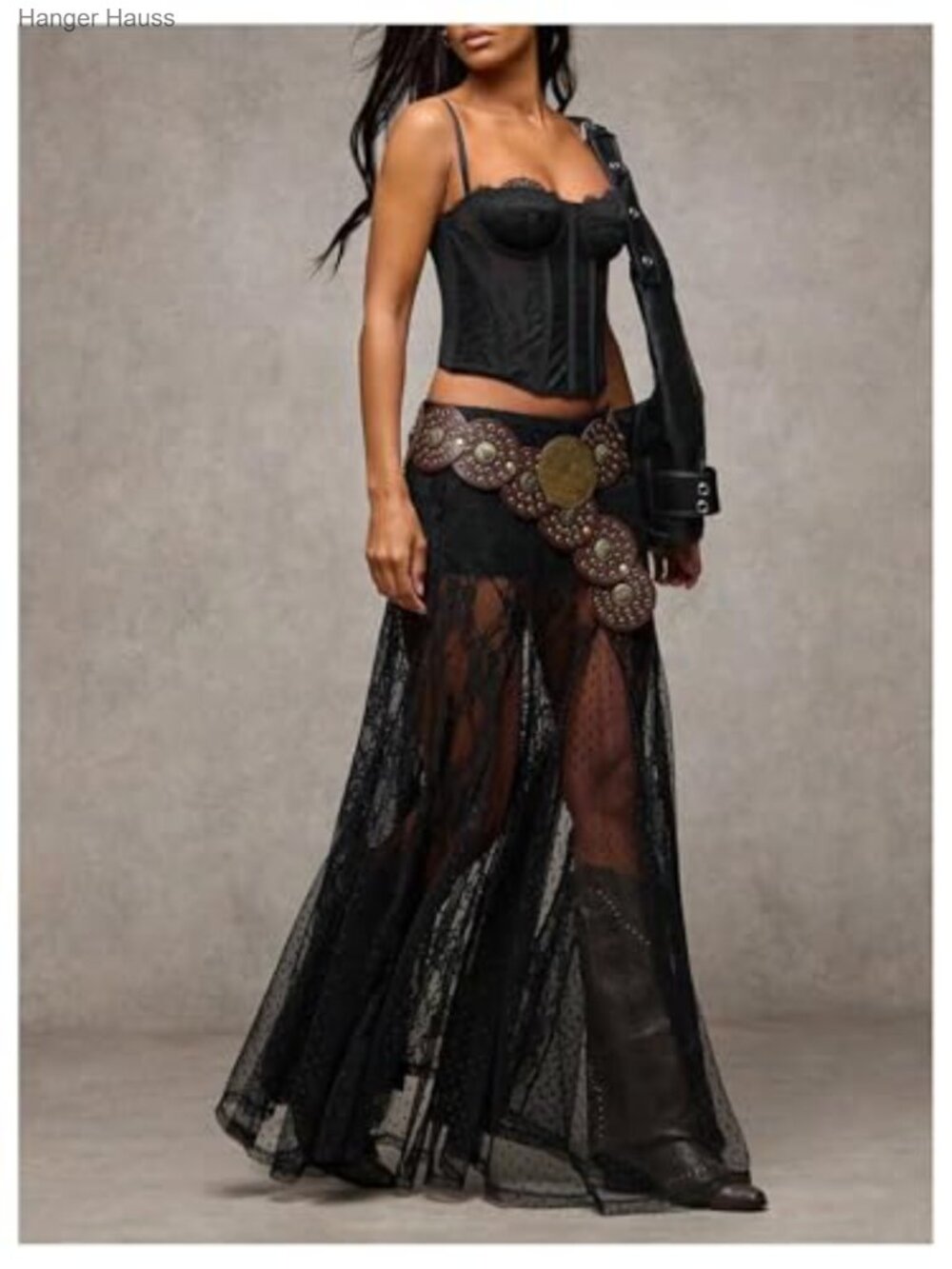 Lace Sheer Maxi Skirt Asymmetrical High Low Boho Goth - Picture 6 of 6